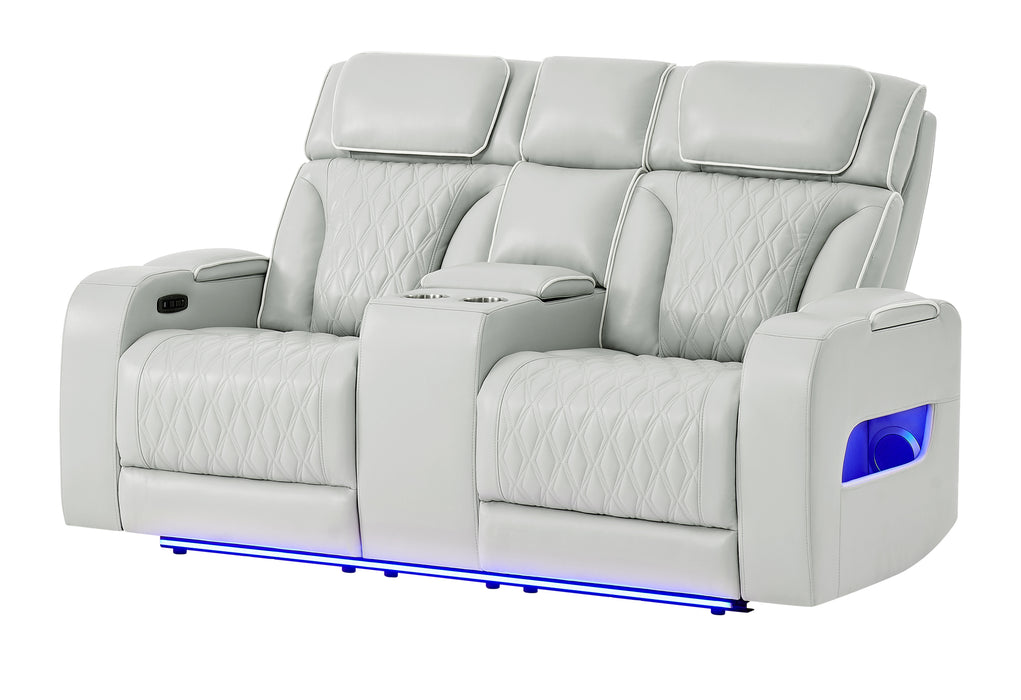 U8611 BLANCHE SILVER PWR CON REC LOVESEAT WITH PHR, LED & SPEAKER - Pay Less Furniture (NJ)