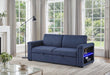 U0211 NAVY PULL OUT SOFA BED WITH LED ACRYLIC SHELVES AND SPEAKERS - Pay Less Furniture (NJ)