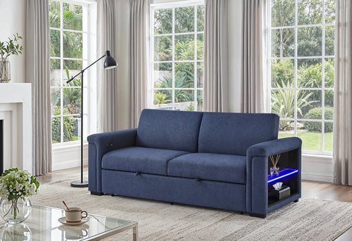 U0211 NAVY PULL OUT SOFA BED WITH LED ACRYLIC SHELVES AND SPEAKERS - Pay Less Furniture (NJ)
