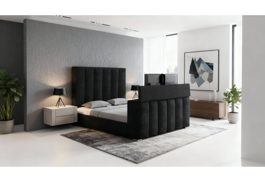 SERENITY ONYX KING BED WITH SPEAKER, TV LIFT AND FIREPLACE - Pay Less Furniture (NJ)