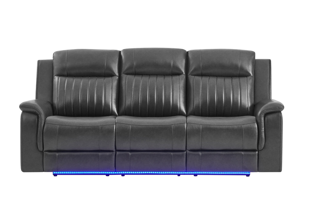 U8879 CHARCOAL PWR REC SOFA/PWR CON REC LOVESEAT/PWR REC W/LED & GL SS - Pay Less Furniture (NJ)