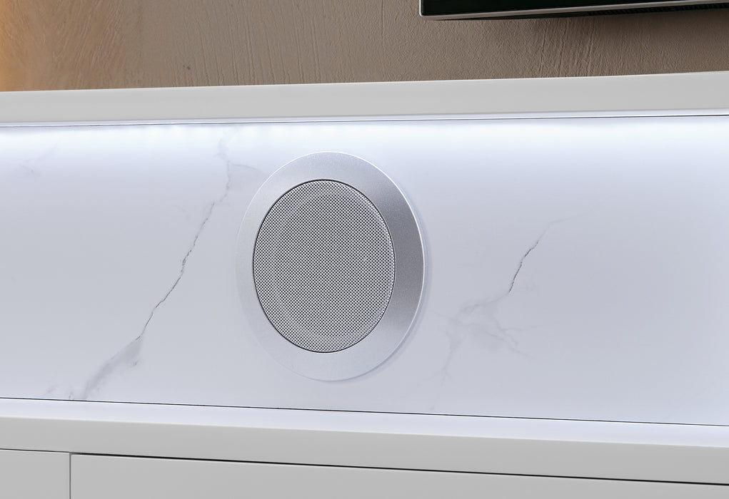 KIRA WHITE 87" ENTERTAINMENT UNIT WITH BLUETOOTH SPEAKER AND LED - Pay Less Furniture (NJ)