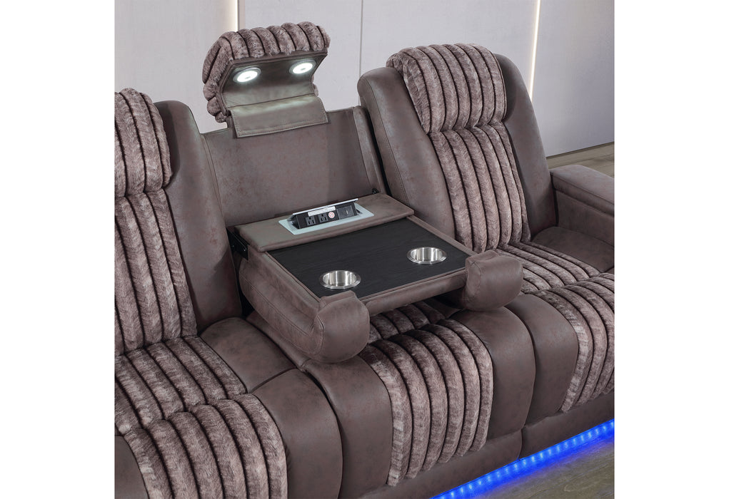 U8000 BROWN PWR REC SOFA/PWR CON REC LOVESEAT/PWR RECLINER W/PHR - Pay Less Furniture (NJ)