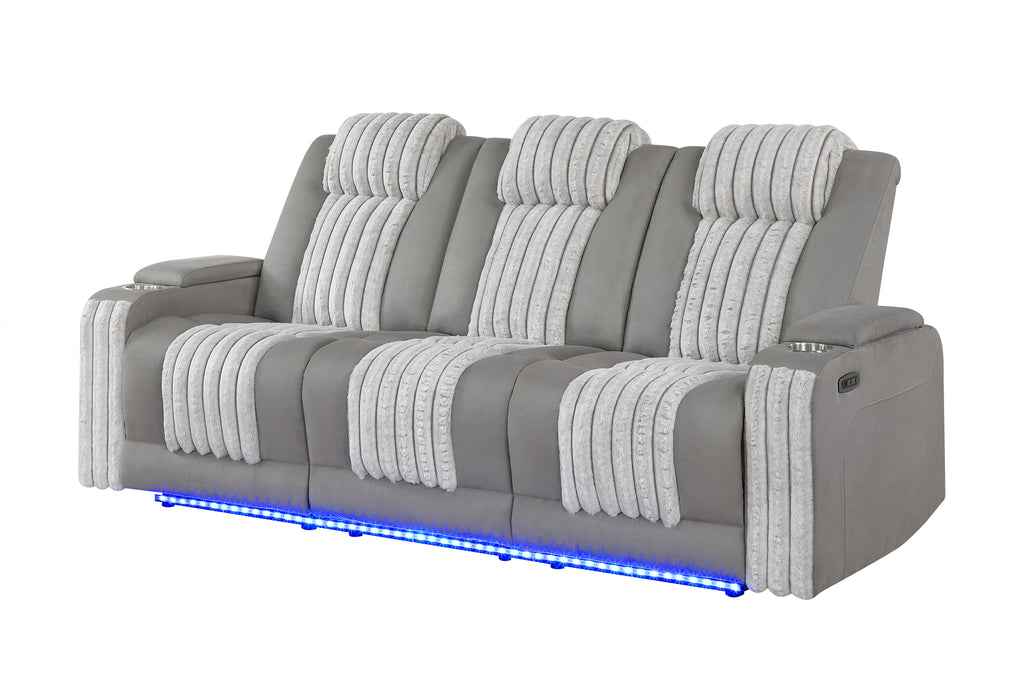U8000 GREY PWR REC SOFA W/PHR, DDT, READING LIGHT & LED LIGHT - Pay Less Furniture (NJ)