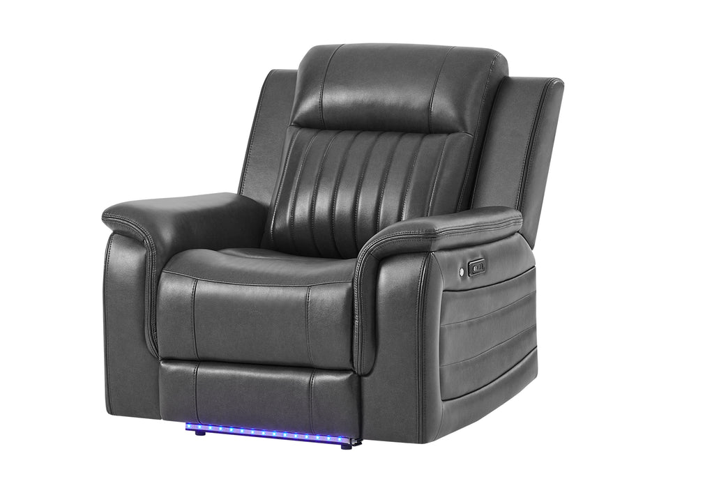 U8879 BLANCHE CHARCOAL WITH BLACK WELT POWER RECLINER WITH LED - Pay Less Furniture (NJ)