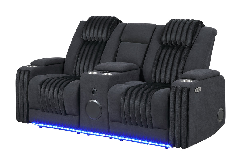 U8000 BLACK PWR CONSOLE REC LOVESEAT W/PHR, LED AND SPEAKER - Pay Less Furniture (NJ)