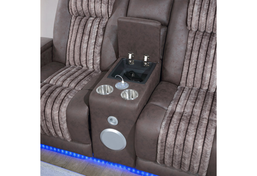 U8000 BROWN PWR REC SOFA/PWR CON REC LOVESEAT/PWR RECLINER W/PHR - Pay Less Furniture (NJ)