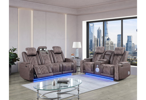 U8000 BROWN PWR REC SOFA/PWR CONSOLE REC LOVESEAT W/PHR - Pay Less Furniture (NJ)
