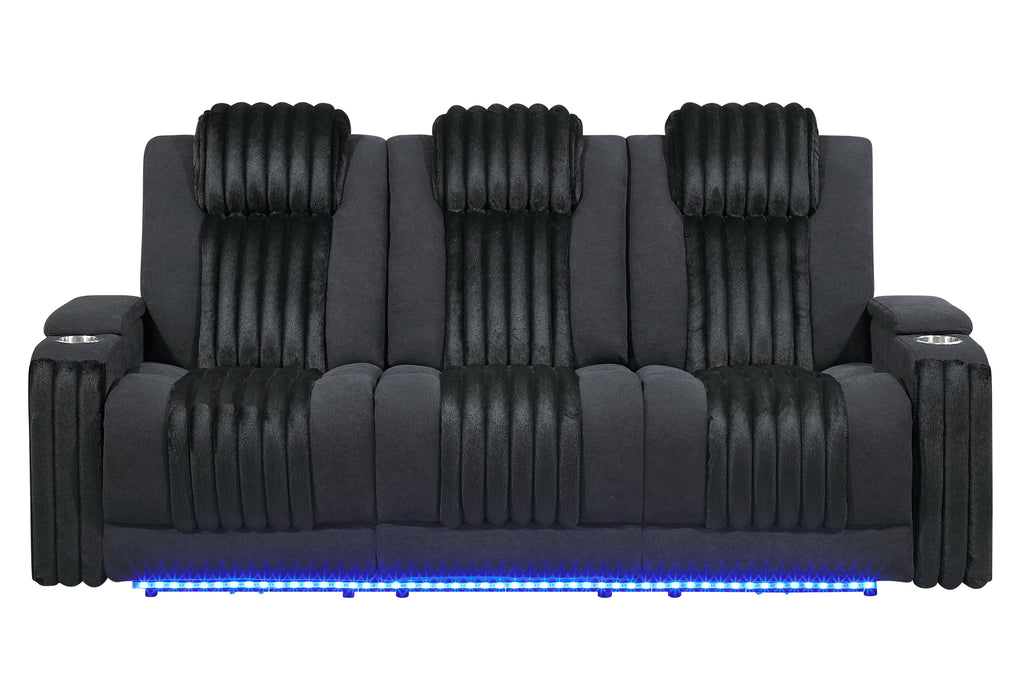 U8000 BLACK PWR REC SOFA W/PHR, DDT, READING LIGHT & LED LIGHT - Pay Less Furniture (NJ)