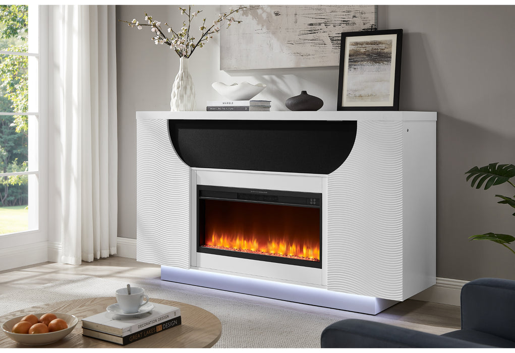 AVEENA WHITE 76" ENT UNIT WITH TV, LED, SPEAKERS, CRYSTAL AND POP-UP - Pay Less Furniture (NJ)