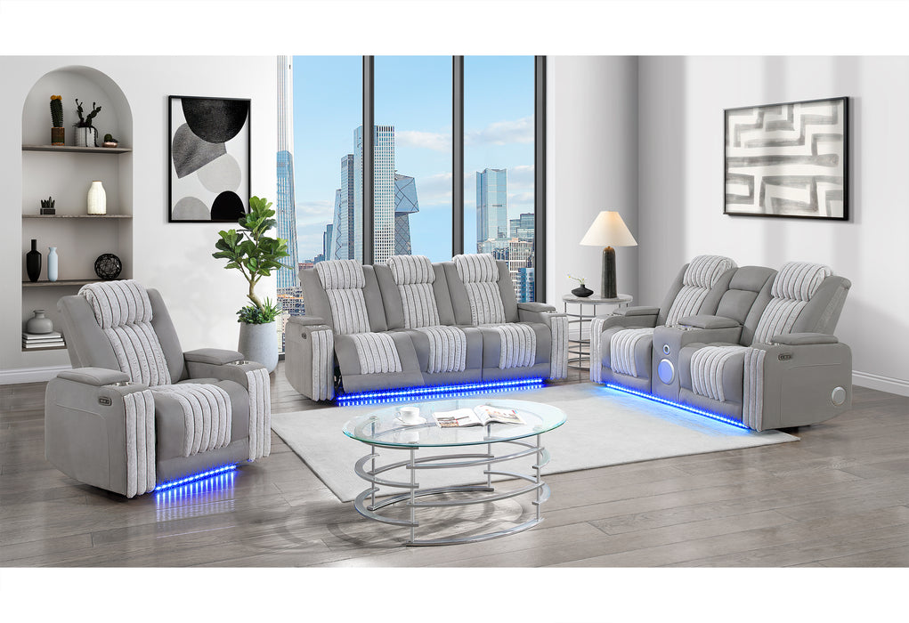 U8000 GREY PWR REC SOFA/PWR CON REC LOVESEAT/PWR RECLINER W/PHR - Pay Less Furniture (NJ)