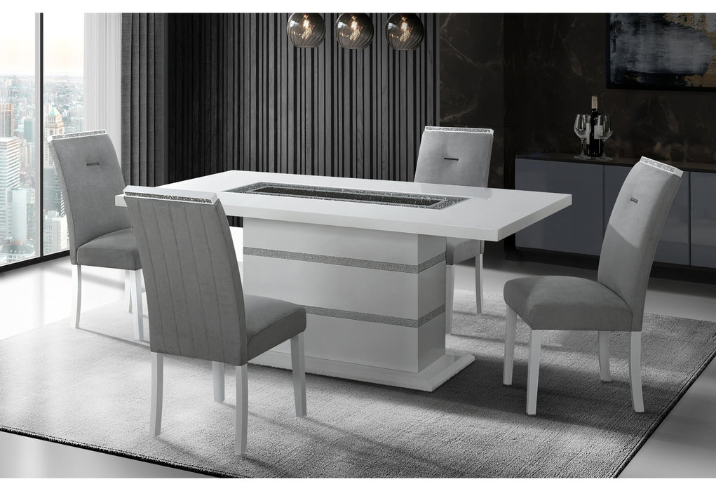 MONACO WHITE DINING TABLE + 6 MONACO DINING CHAIR - Pay Less Furniture (NJ)