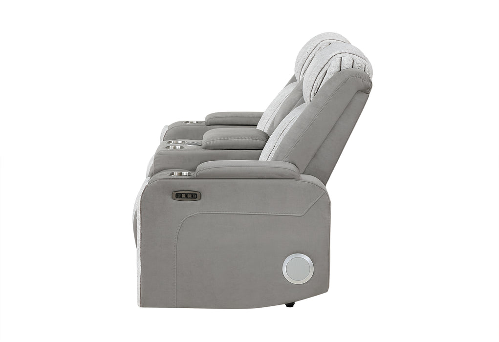 U8000 GREY PWR CONSOLE REC LOVESEAT W/PHR, LED AND SPEAKER - Pay Less Furniture (NJ)