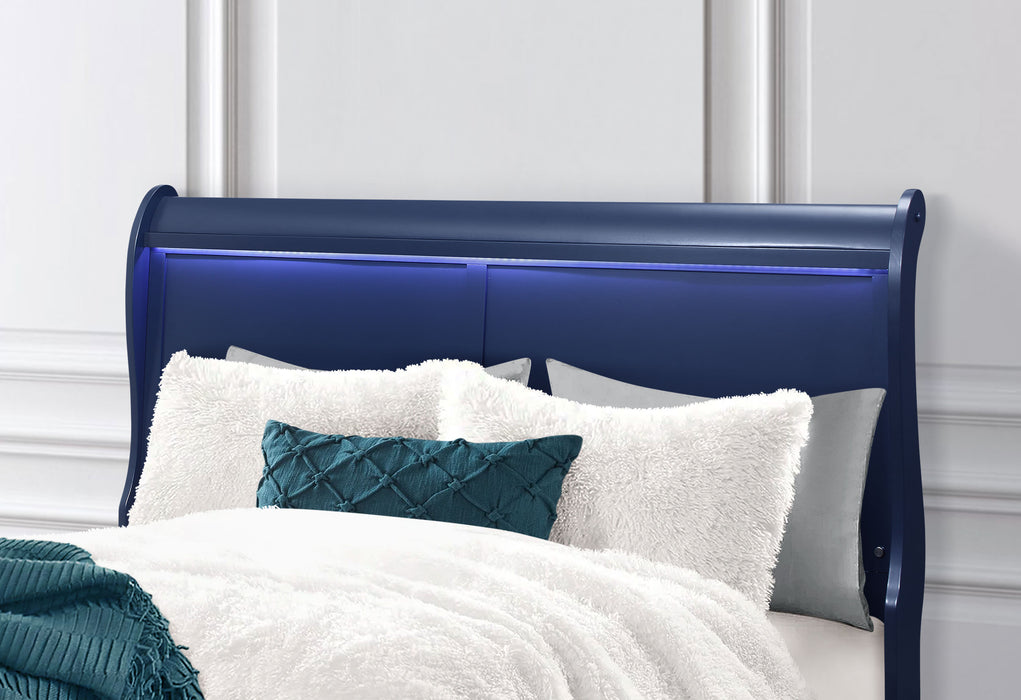 CHARLIE BLUE KING BED WITH LED, DRESSER, MIRROR, NIGHTSTAND - Pay Less Furniture (NJ)