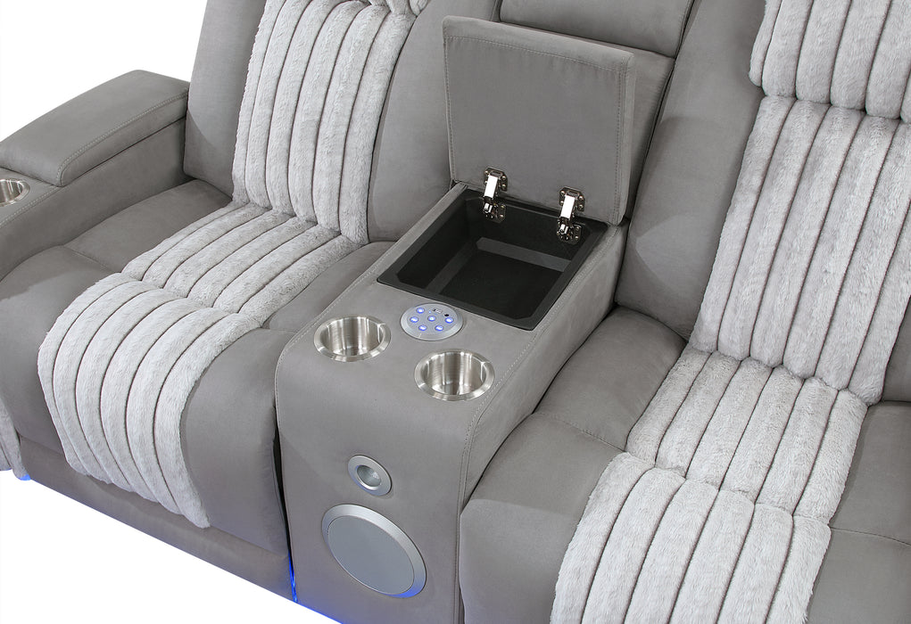 U8000 GREY PWR CONSOLE REC LOVESEAT W/PHR, LED AND SPEAKER - Pay Less Furniture (NJ)