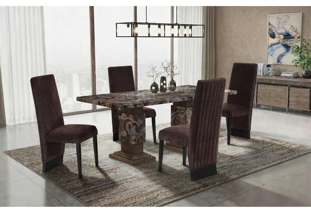 D12 BROWN DINING TABLE WITH 4 D12 BROWN DINING CHAIRS - Pay Less Furniture (NJ)
