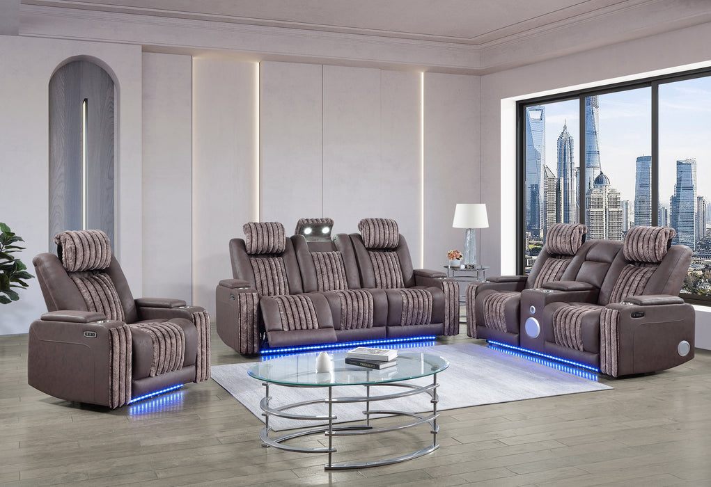 U8000 BROWN PWR REC SOFA/PWR CON REC LOVESEAT/PWR RECLINER W/PHR - Pay Less Furniture (NJ)