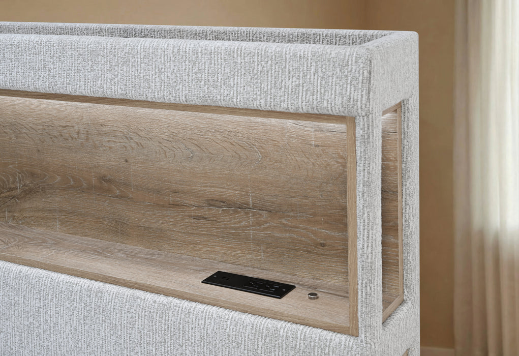 SADIE BEIGE QUEEN BED WITH STORAGE - Pay Less Furniture (NJ)