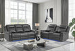 U8879 CHARCOAL PWR REC SOFA/PWR CON REC LOVESEAT W/LED & GL SS - Pay Less Furniture (NJ)