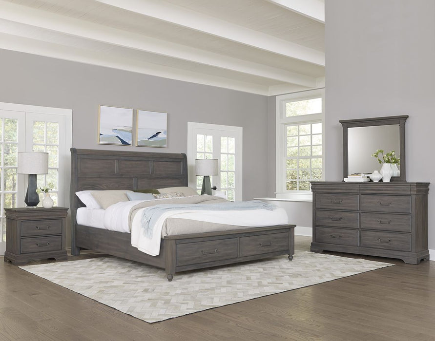 Vaughan Bassett Vista King Sleigh Storage Bed in Grey Oak